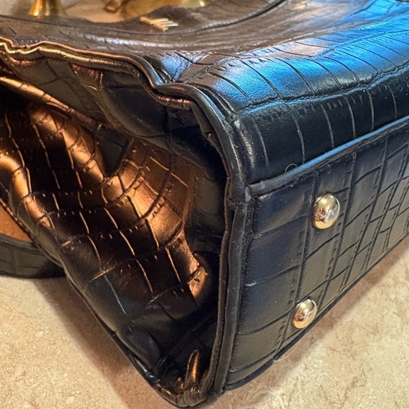 London Fog Satchel Bag Black Brielle Croco Purse - Picture 10 of 14